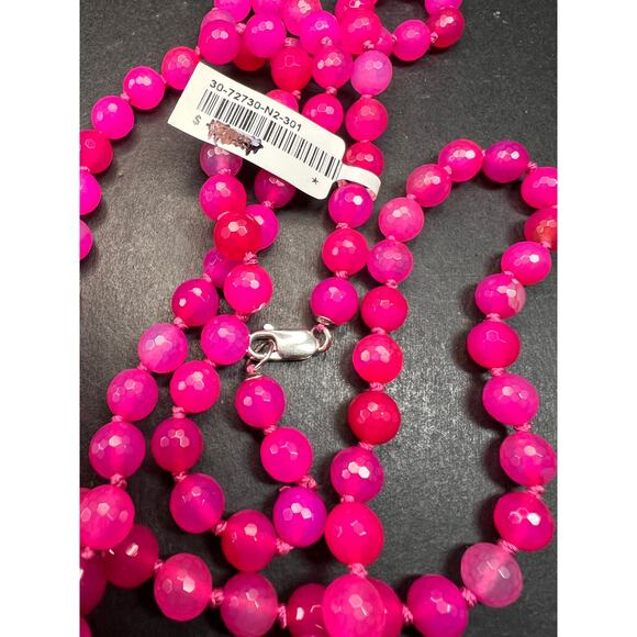 NEW fuchsia pink agate 36 inch knotted bead necklace with sterling silver clasp - Picture 8 of 13